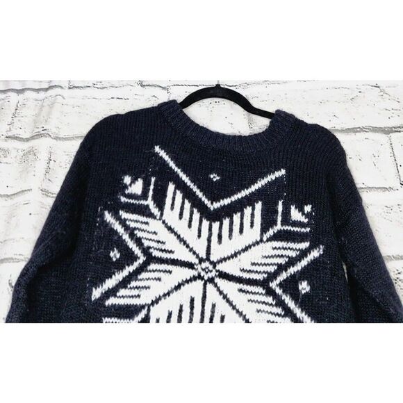 Abercrombie & Fitch Women's Knitted Sweater Black Snowflake Size Large Fuzzy - Picture 3 of 7